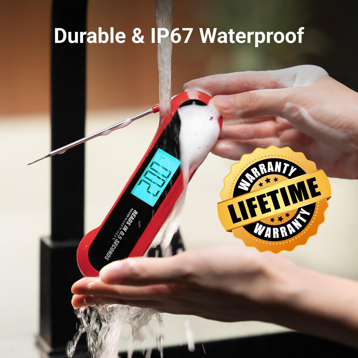 Professional 3X Faster 0.5sec Instant Read Meat Thermometer Digital, High Accuracy ±0.5°F, IP67 Waterproof, Auto Wake/Sleep/Rotate Display, NIST Certified, Backlight Candy Thermometer, Valentines Gift ThermoMaven