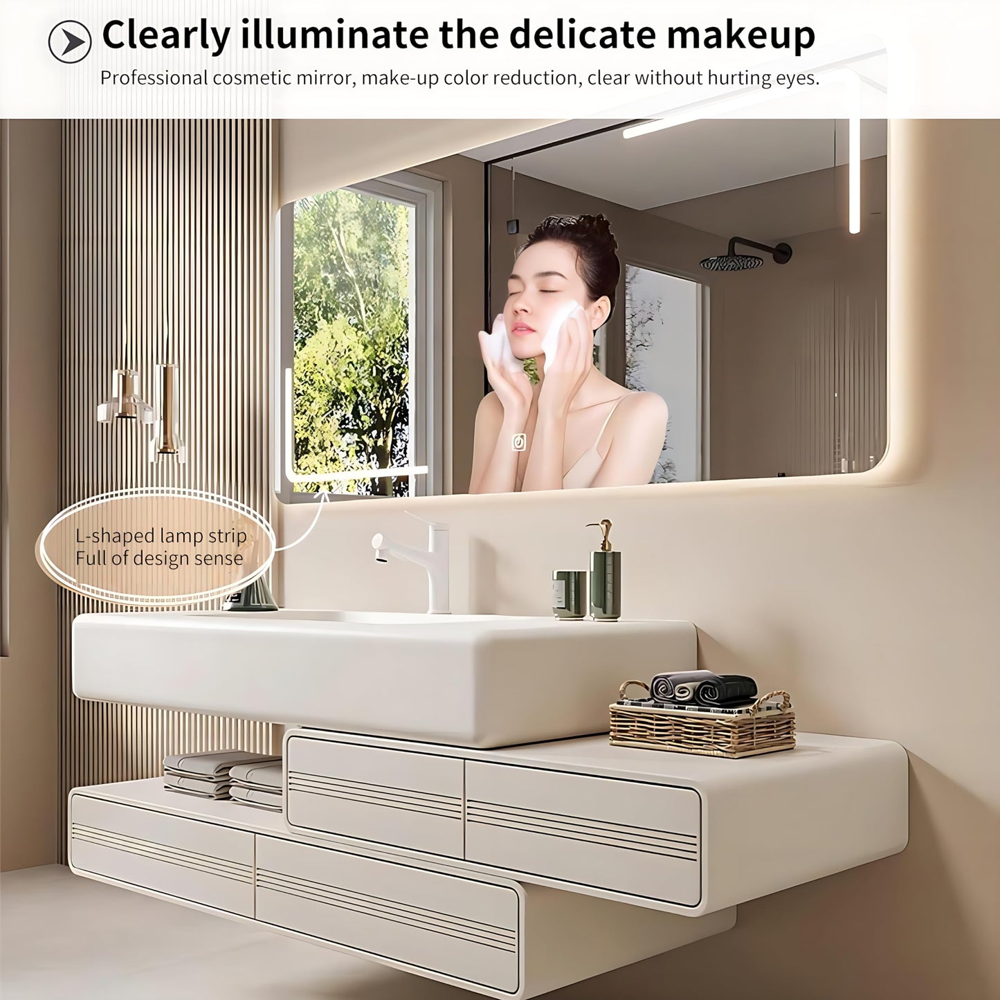 ZGNBSD Bathroom Vanity with Sink - Modern Bathroom Sink Cabinet Set, Equipped with LED Smart Defogger Mirror, Stylish Floating Vanity Bathroom, Gift for Wife and Daughter (60")