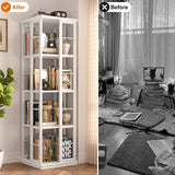 Besiost 360° Rotating Corner Bookshelf – Compact White 4-Tier Storage Rack for Small Spaces Besiost