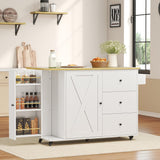 IRONCK Kitchen Island with Storage, 47.2in Rolling Island on Wheels, Kitchen Cart with Drop Leaf, 3 Spacious Drawers, Storage Cabinets and Towel Rack for Home, Dining Room IRONCK