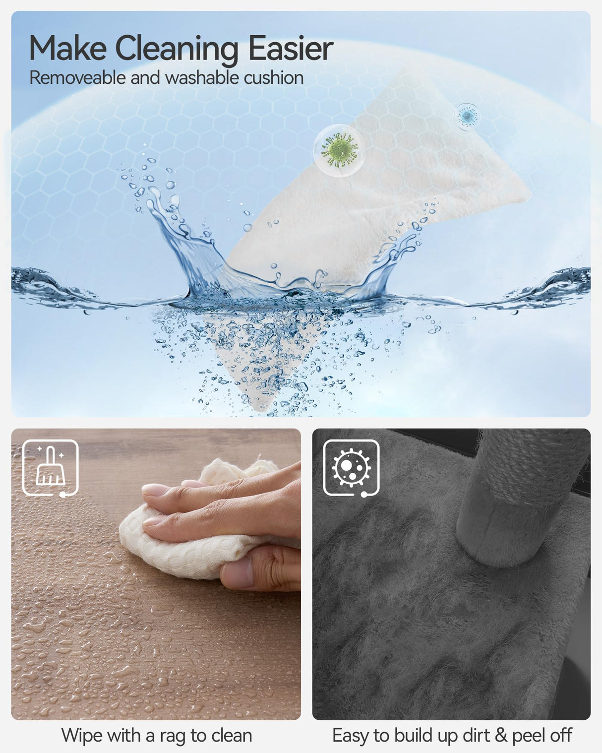 FourFurPets 43.7" Cat Tree, Modern Cat Tree Tower, Cat Tower for Indoor Cats Large Adult, Cat Condo with Scratching Post, Large Perch and Removable Pads, Greige FourFurPets