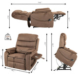 Brown Recliner Chair for Elderly | Tall and Big Man 400lbs | Chenille | Power Lift, Lay Flat, Stand Up, Wireless Charging Device, Extended Footrest, Massage Heat, Cup Holder, Lumbar Pillow LITVZ