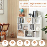 YAHARBO White 10 Cube Bookshelf,3 Tier Modern Horizontal Bookcase,Wooden Low Book Shelf Display Storage Cabinet with Base,Floor Standing Short Bookshelves Open Organizer for Bedroom,Living Room,Office YAHARBO