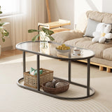 Wolawu Coffee Table Black Glass Coffee Tables for Living Room, Oval Table Center Table with Sturdy Metal Frame,Modern Tempered Glass Accent Tables for Bedroom Home Office Wolawu