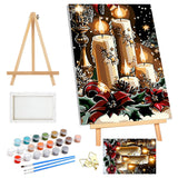 SENQAO Framed Paint by Numbers Kit for Adults Beginners with Wooden Easel, Christmas Candles Easy Paint by Number Kit with Frame, Watercolor Adult Paint by Number Framed Canvas 7.8x11.8inch SENQAO