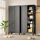 pozdeg 75" H Tall Metal Storage Cabinet with 4 Doors, Metal Kitchen Pantry Cabinet with 4 Adjustable Shelves, Freestanding Cupboard for Kitchen Dining Room Living Room Bathroom (Black) pozdeg