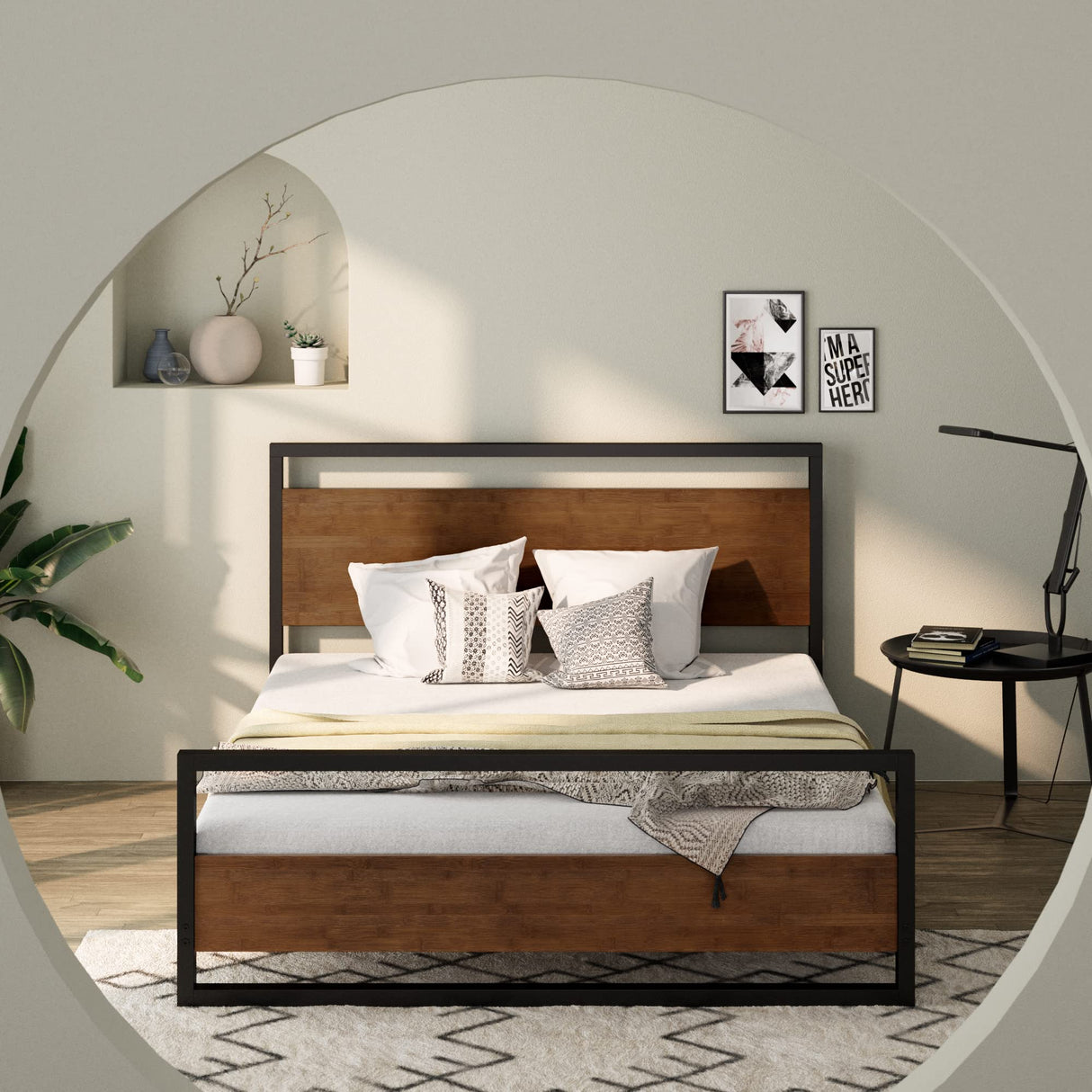 Zinus Suzanne Kingsize Bamboo & Metal Platform Bed Frame with Footboard - No Box Spring Needed, Easy Assembly Zinus