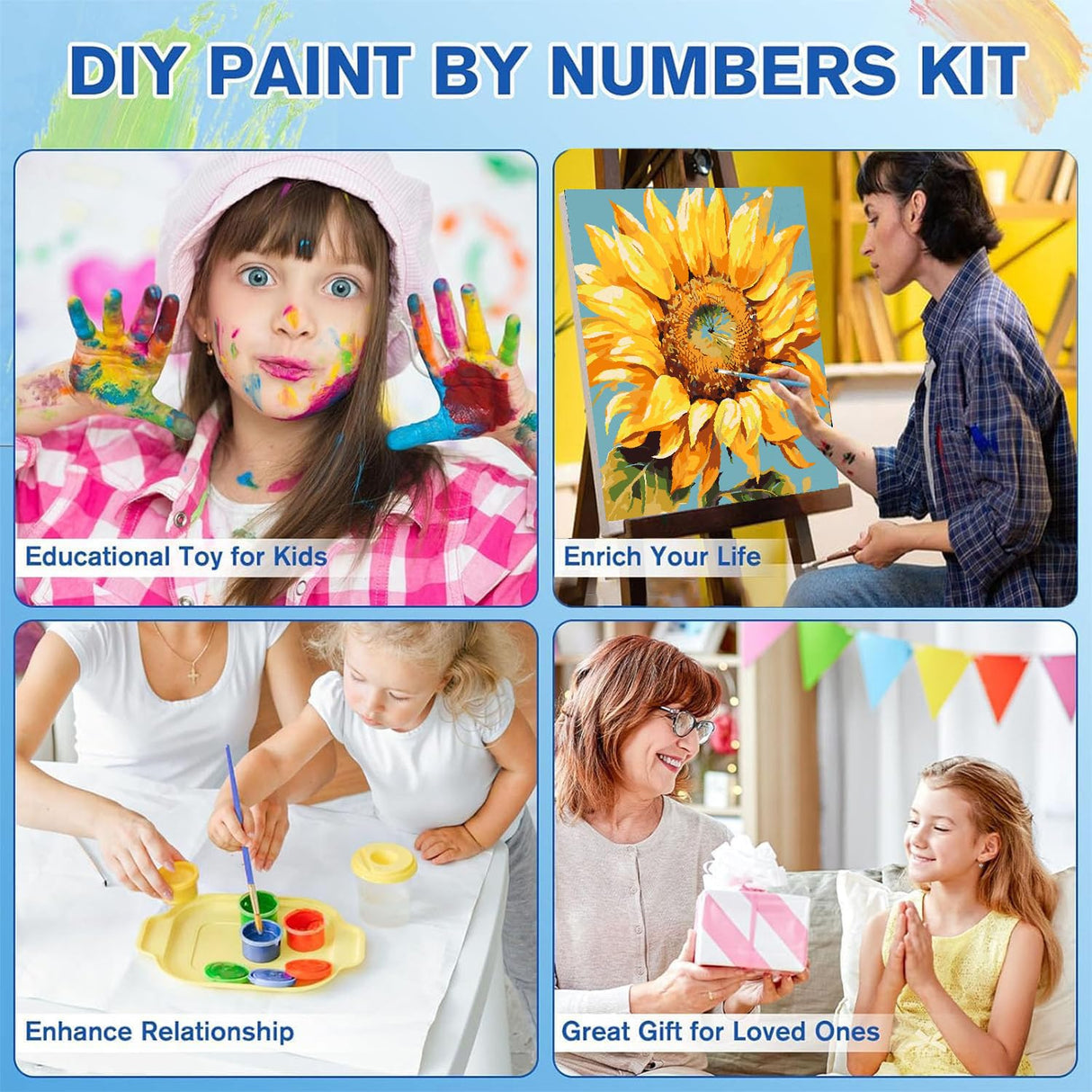 2 Pack Framed Paint by Numbers Kit for Adults - with Wooden Easel, Sunflowers Paint by Numbers Kit for Adults Framed, DIY Butterfly Paint by Numbers with Frame for Home Wall Decor 8x12 Inch askkqtx