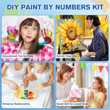 2 Pack Framed Paint by Numbers Kit for Adults - with Wooden Easel, Sunflowers Paint by Numbers Kit for Adults Framed, DIY Butterfly Paint by Numbers with Frame for Home Wall Decor 8x12 Inch askkqtx