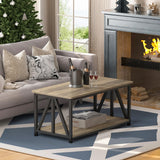 SOROGRA Coffee Table for Living Room with Round Corners, 2 Tier Modern Farmhouse Center Tables with Storage Shelf, 39 Inch Small Table for Sofa Home Office, Grey Wash SOROGRA