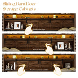 Daybed with Trundle and LED Light, Farmhouse Twin Daybed Frame with Storage Headboard & Charging Station, Heavy Duty Metal Day Bed with Sliding Barn Door for Living Room,Bedroom (Rustic Brown, Twin) HMYFGD