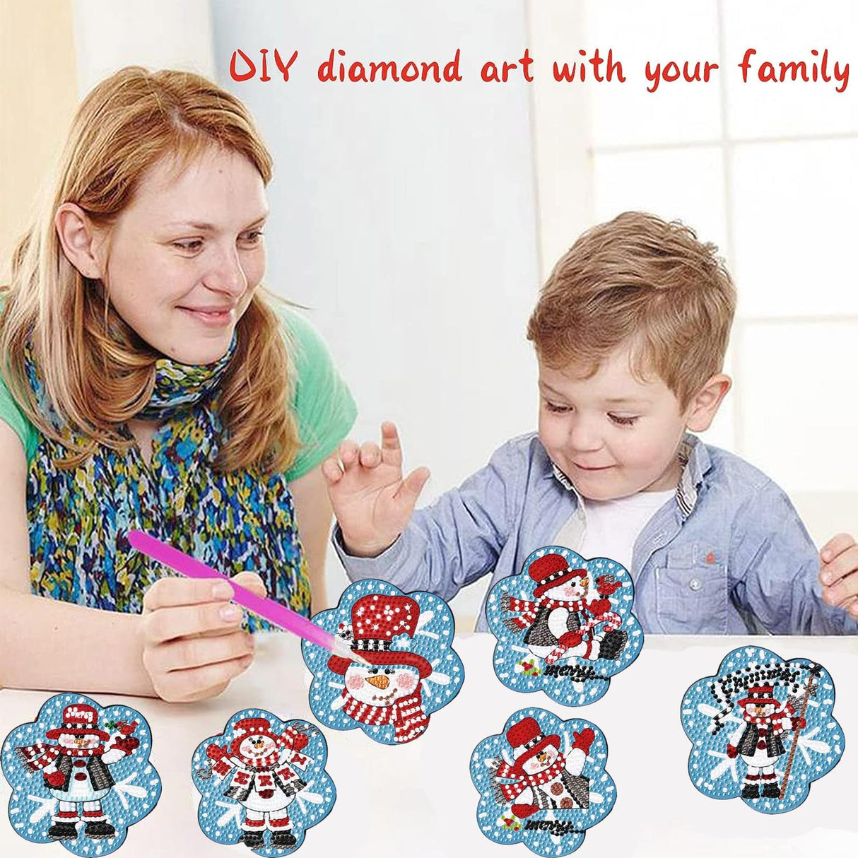 Meothan 6 Pcs Diamond Art Coaster Kits With Holder - Christmas Snowman Diamond Painting for Adults Beginners - 5D Gem Art Dots Paintings With Cork Pads - Crafts Supplies Meothan