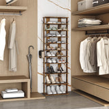 HOMEFORT 10-Tier Vertical Shoe Rack, Corner Shoe Tower, Double Rows 10 Tiers Shoe Shelf, Slim Shoe Storage Unit for 20 Pairs of Shoes, Shoe Stand for Entryway, Hallway, Closet (Rustic Brown) HOMEFORT