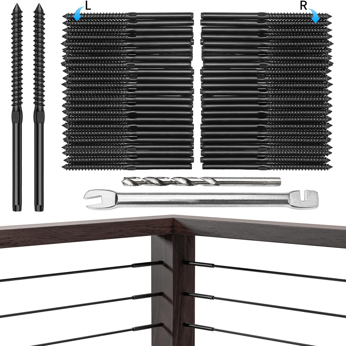 Swage Lag Screws for Cable Railing - 80 Pack Black T316 Stainless Steel Left and Right Handed Thread - 1/8" Cable Railing Hardware Kit for Deck Stair Wood Post Railing System CELYND