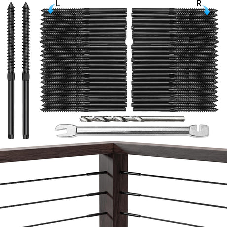 Swage Lag Screws for Cable Railing - 80 Pack Black T316 Stainless Steel Left and Right Handed Thread - 1/8" Cable Railing Hardware Kit for Deck Stair Wood Post Railing System CELYND