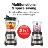 Hamilton Beach Power Elite Blender for Shakes and Smoothies with 3-Cup Vegetable Chopper Mini Food Processor, 40oz Glass Jar, 12 Functions for Puree, Ice Crush, Black and Stainless Steel (58149) Hamilton Beach