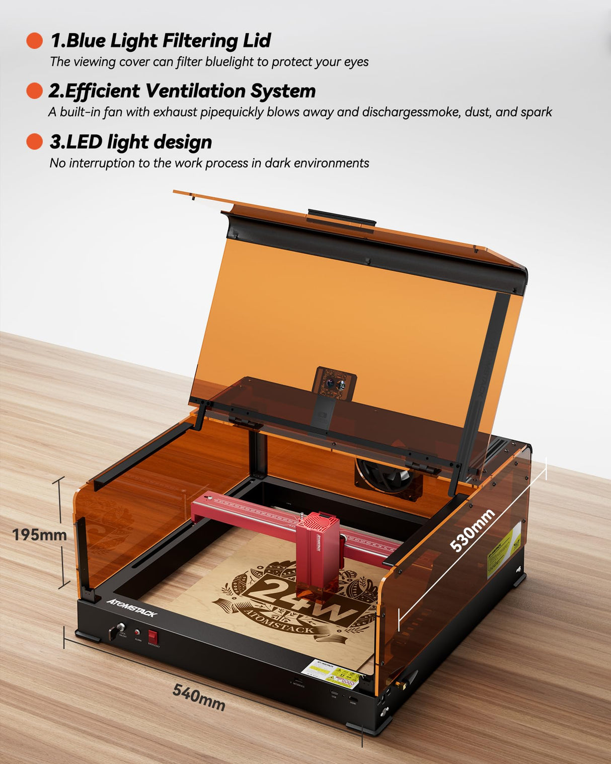 ATOMSTACK A24 PRO 24000mW (Basic) Laser Cutter and Engraver Machine with Laser Engraver & B3 Enclosure & H2 Riser Base, 24W Output Power Laser Cutter for Wood Metal Acrylic Craft ATOMSTACK