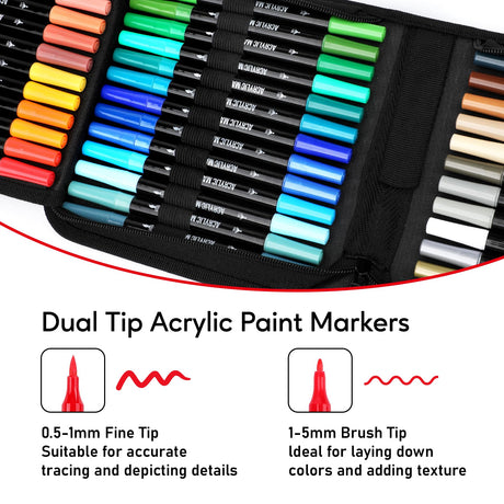 48 Colors Acrylic Paint Markers, Dual Tip with Fine Tip and Brush Tip Pens for Stone, Wood, Calligraphy, Canvas, Ceramic, Metal, Glass, Rock Painting, DIY Crafts Art Supplies Kit Pagather