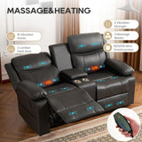P.H.Furn Recliner Sofa, Reclining Loveseat Sofa with Massage & Heat, Reclining Couch with Side Pockets, Extra Storage, Cup Holders P.H.Furn