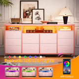 Patikuin 10 Drawer Dresser TV Stand for 65 70 75 Inch TV, 63" W Long Fabric Entertainment Center, Chest of Drawers Dresser for Bedroom with Led Lights & Power Outlets Patikuin