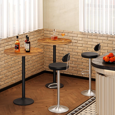 HOOBRO Round Bar Table, 35" Tall Pub Table, Cocktail Table with Base, Stable Counter Table with Non-Slip Base for Narrow Space, Bar Height Table for Kitchen, Easy to Assemble, Rustic Brown BF57BT01 HOOBRO