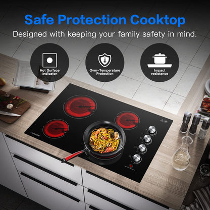 AMZCHEF 30 Inch Built-in Electric Cooktop,7000W and 4 Burners Cooktop with ETL Safety Certified,Knob Control Levels & Hot Surface Indicator