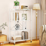 LUCKPRO 4-Tier Folding Metal Storage Rack - 50" Heavy-Duty Steel Frame with Wheels, No Assembly Utility Organizer, Rolling Shelving Unit for Kitchen, Garage, Pantry, Bedroom (White, 4 Tier) LUCKPRO