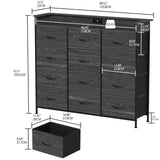 Welfuturer Black Dresser with LED Light 12 Drawers Dresser with Charging Station Dresser for Bedroom with 12 Fabric Drawers for Bedroom Hallway Entryway Closets Sturdy Steel Frame Wood Top Black Welfuturer