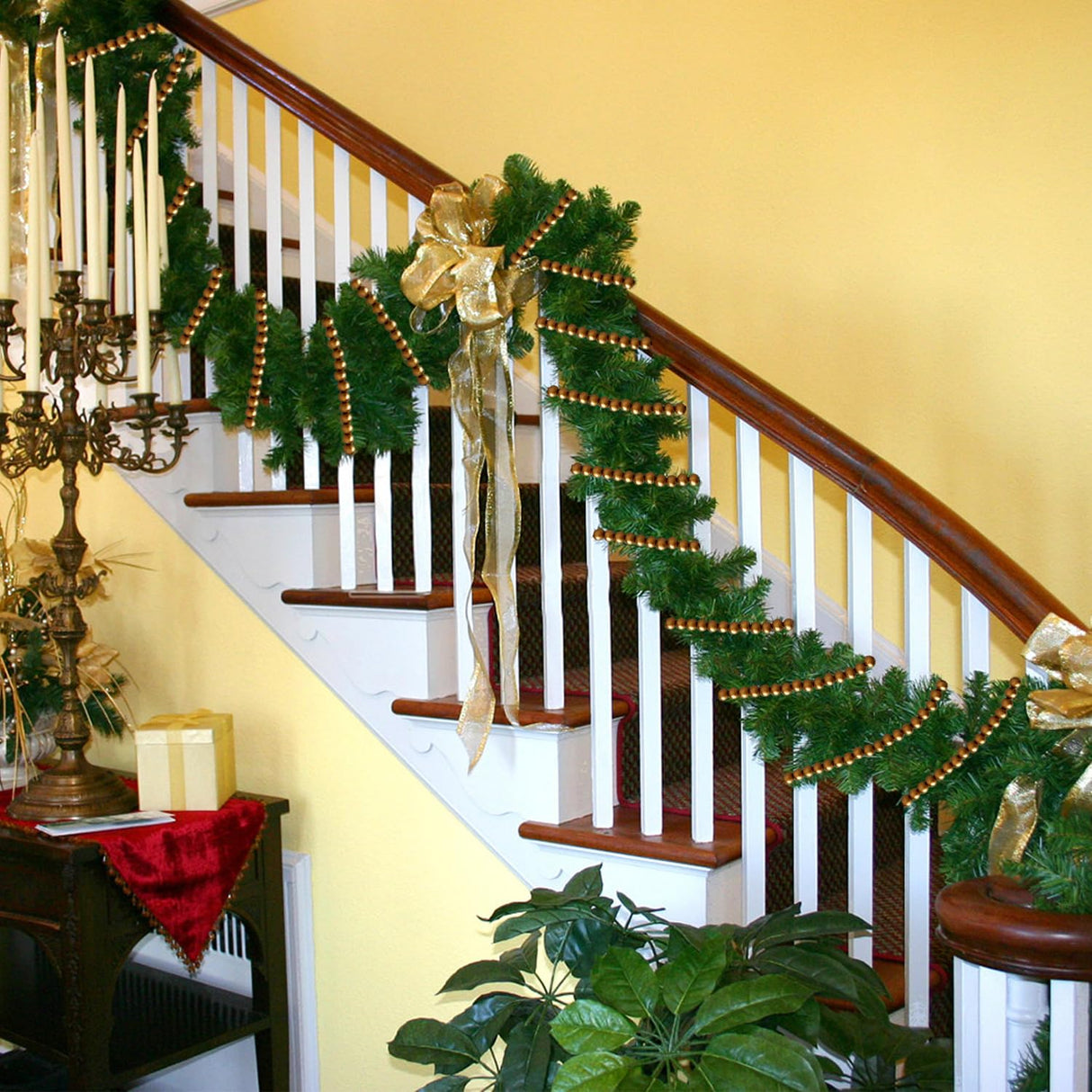 157 inch Christmas Wood Bead Garland,Gold Decorated with Christmas Tree Ornament,Farmhouse Bead Garland for Christmas Decoration Supplies Eerrhhaq