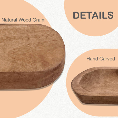 MOLADRI Wooden Dough Bowls Decorative，Unique Centerpiece Bowl, Rustic Long Wood Bowl with Hand Carved for Table Centerpiece Decor, Farmhouse Boho Rustic Style Home Decor (17 x 5 x 2 Inch Brown) MOLADRI