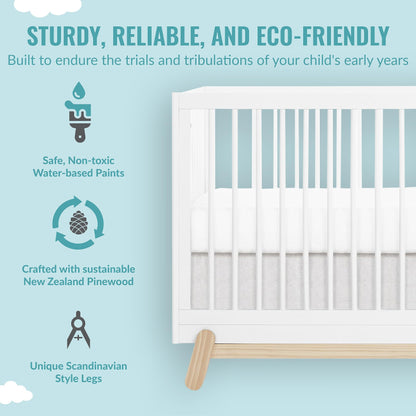 Dream On Me Hygge 5-in-1 Convertible Crib in Weathered Vintage Oak, JPMA & Greenguard Gold Certified, Made of Sustainable Pinewood, Easy to Clean, Safe Wooden Nursery Furniture