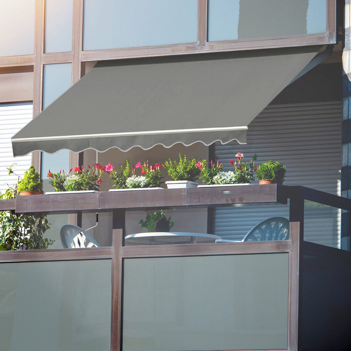 VEIKOU 12' x 10' Awnings for Patio, Retractable Awning with Adjustable Canopy, Aluminum Frame, Manual Patio Awning Sun Shade Shelter for Window, Door, Deck, Garden, Gray VEIKOU