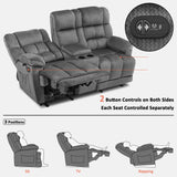 MCombo Zero Gravity Power Loveseat Recliner with Console, Heat and Vibration Massage, Reclining Loveseat Sofa with USB Ports, Cup Holders for Living Room, Fabric RS6234 (Grey) MCombo