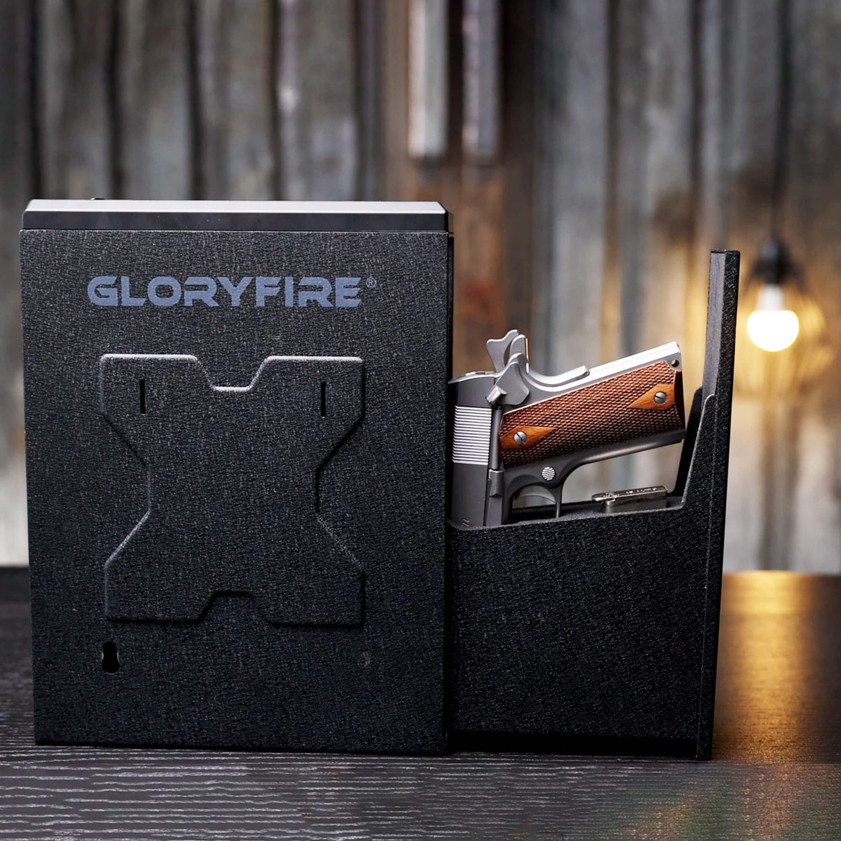 GLORYFIRE Gun Safe Biometric Pistol Safe, Mounted Nightstand Quick Access Handgun Safe and Gun Lock Box for Car, Truck, Desk, Bedside, Wall with Security Fingerprint, Key Access, PIN Code GLORYFIRE