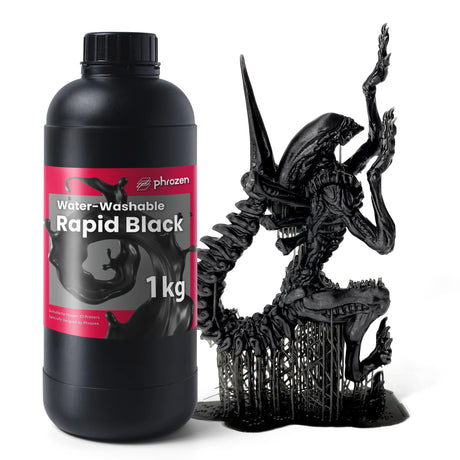 phrozen 3D Printer Water-Washable Rapid Black Resin, 405nm LCD UV-Curing Photopolymer Resin for High Precision Printing, Low Odor, Non-Brittle, Easy to Clean and Cure (1KG) phrozen
