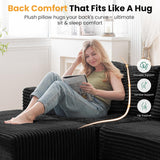 136" U Shaped Cloud Couch Sectional Modular Couch with Deep Seat, 6 Seater Corduroy Couches, Boneless Sofa with 2 Removable Ottomans, Sectional Couches for Living Room, No Assembly Required, Black MODNEST