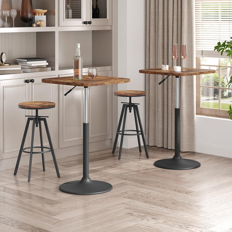 MAHANCRIS Bar Table, Height-Adjustable Pub Table 26.8-36.2 Inches, Cocktail Table with Base, Counter Height Table for Small Space, Easy to Assemble, Rustic Brown and Black BTHR5501 MAHANCRIS