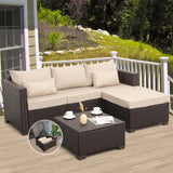 Patio Furniture Set - 3 Piece Outdoor Sectional Sofa Set with Wicker Couch, Ottoman, Coffee Table & Storage - All-Weather, Anti-Slip Cushions & Waterproof Covers, Khaki Rattan Star