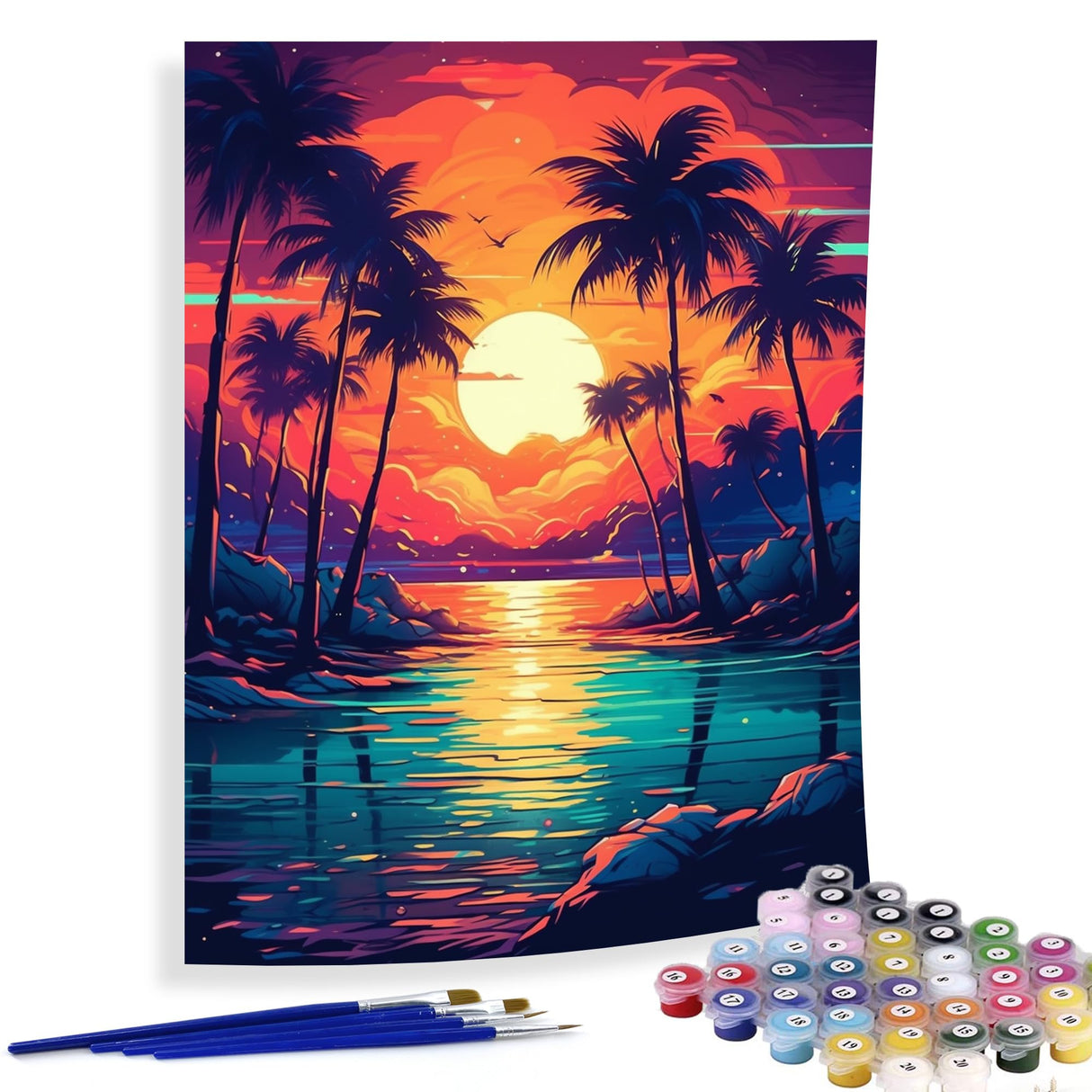 Diymood Paint by Numbers for Adults Sunset, DIY Oil Painting Lakes Acrylic Paint by Number Kits for Kids Adults Beginner for Home Wall Decor 16x20 inch Diymood
