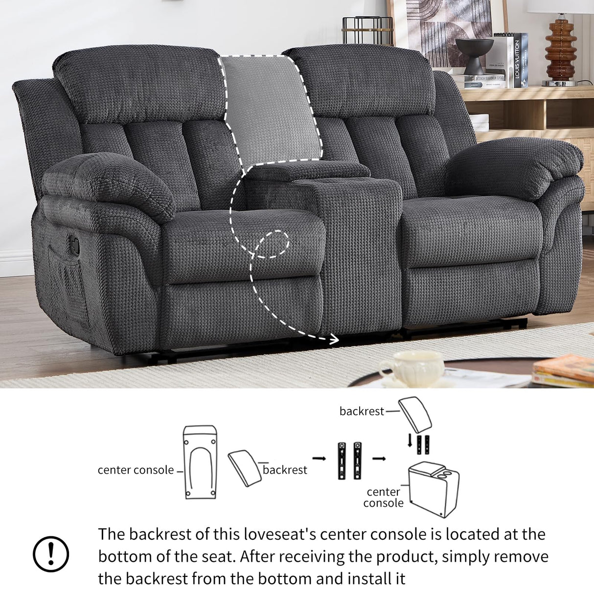 CANMOV Recliner Sofa Set, Manual Recliner Loveseat with Overstuffed Armrest for Living Room,Bedroom Furniture,Office,2 Seat Grey CANMOV