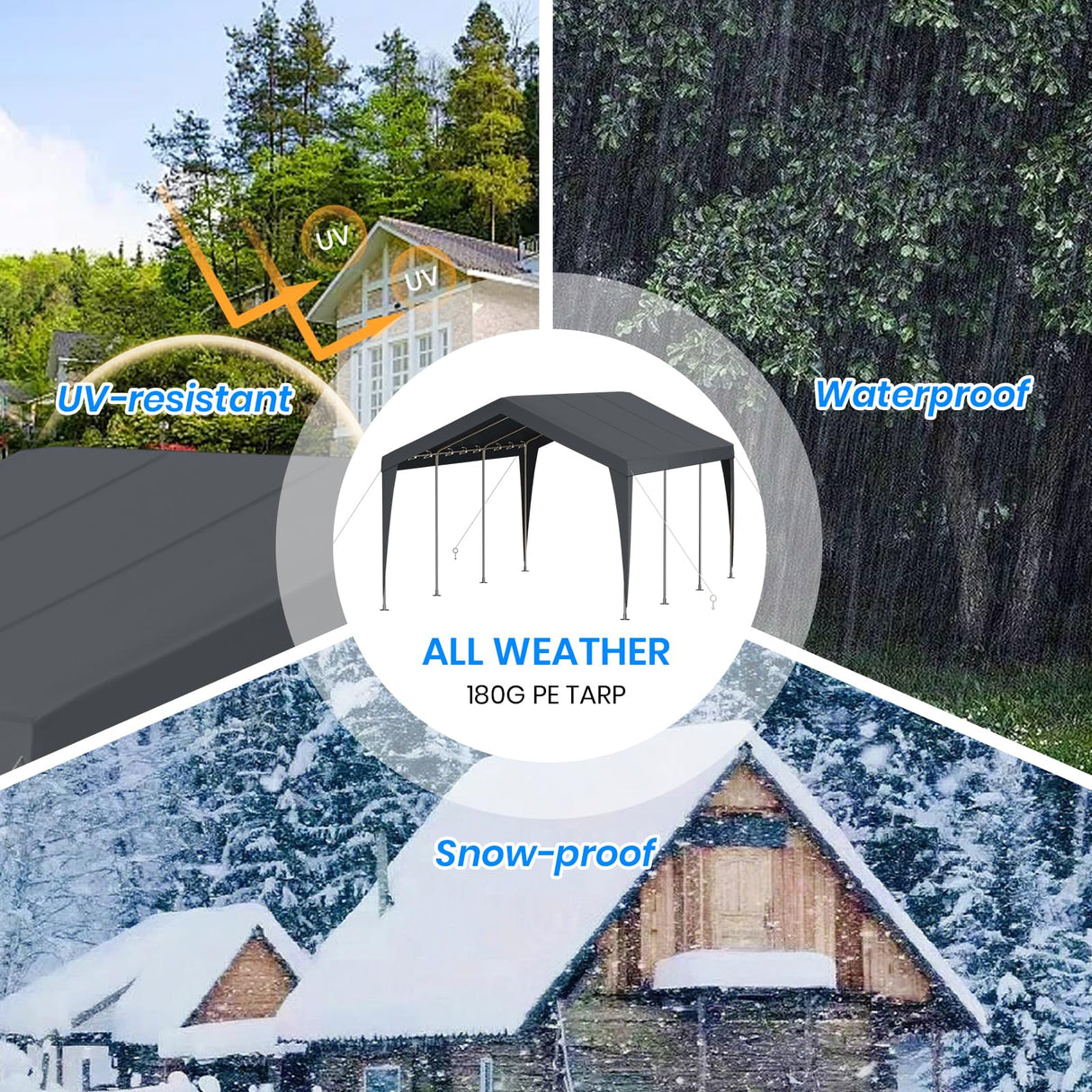 10x20 FT Heavy Duty Carport, Outdoor Portable Car Canopy Garage, Galvanized Steel Frame, UV-Resistant Waterproof PE Tarp Shelter for Vehicles, Boats, RVs, Driveway Carport, Gray RICHRYCE