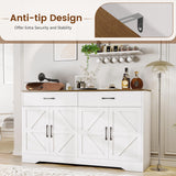 55" Sideboard Buffet Cabinet with Storage, Large Kitchen Storage Sideboard with Drawers & Doors, Modern Wood Farmhouse Coffee Bar Cabinet, Buffet Table for Kitchen, Dining Room, Living Room, White GRUSIGN
