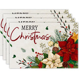 Heirloom Haven 4PCS Merry Christmas Placemats 12x18 inch Red Floral Holly Seasonal Winter Place Mats Rustic Plastic Christmas Table Mats for Kitchen Dining Indoor Home Party Decoration Heirloom Haven