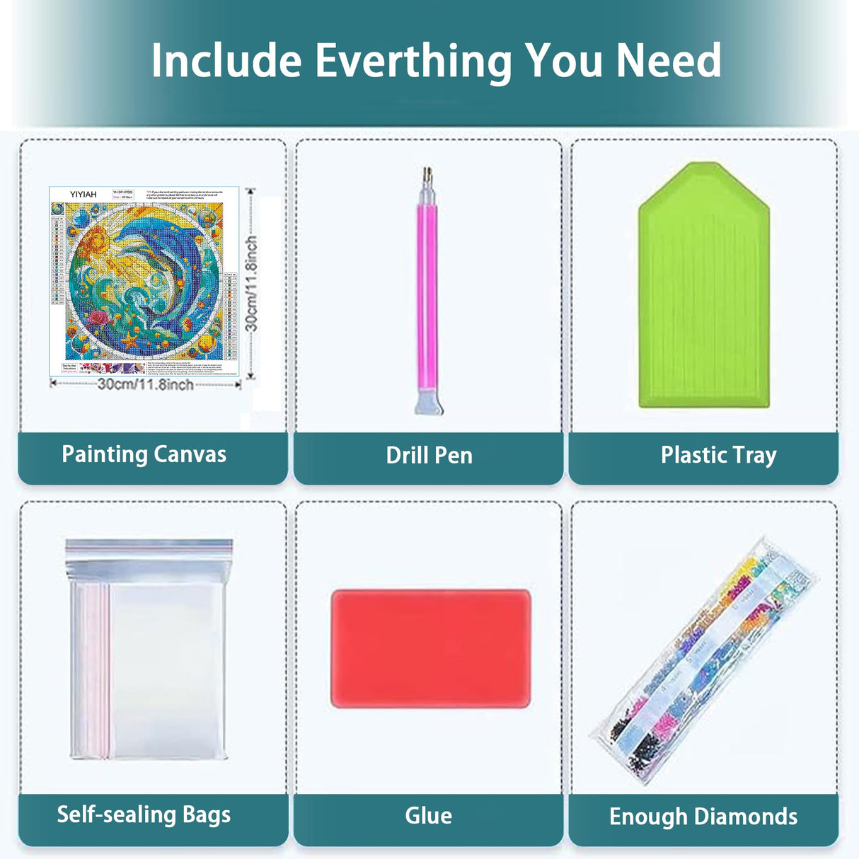 YIYIAH Dolphin Diamond Art Kits for Beginners - Paint by Numbers Kit for Adults - Adult Crafts Diamond Dot Set - Diamond Art Home Decor Holiday Gift 12×12 Inch YIYIAH