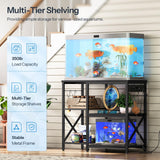 HOOBRO 20-29-37 Gallon Fish Tank Stand with Power Outlets and LED Light, Aquarium Stand with Storage Shelves, 35.4" L x 15.7" W, Reptile Tank Stand with Stable Metal Frame, Black BK80UDFT01 HOOBRO