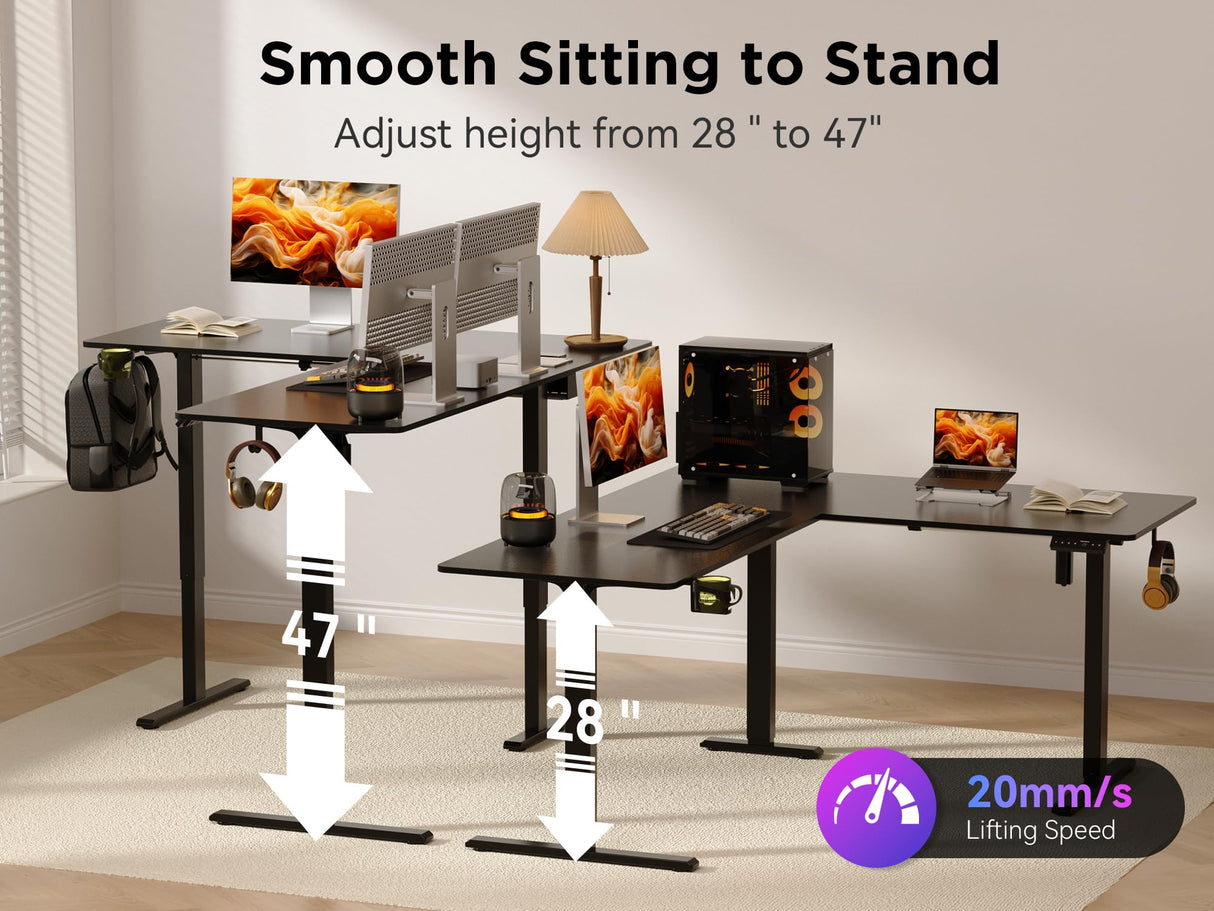 WALKINGDESK 63x55 Inches Reversible L Shaped Standing Desk, Height Adjustable With Cup Holder, Electric Corner Computer Workstation, Sit Stand up Home Office, Ergonomic Gaming, Black WALKINGDESK