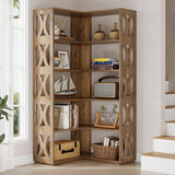 Tribesigns Rustic 5-Tier L Shaped Corner Bookshelf - 66-Inch Tall Storage Organizer for Living Room or Bedroom Tribesigns