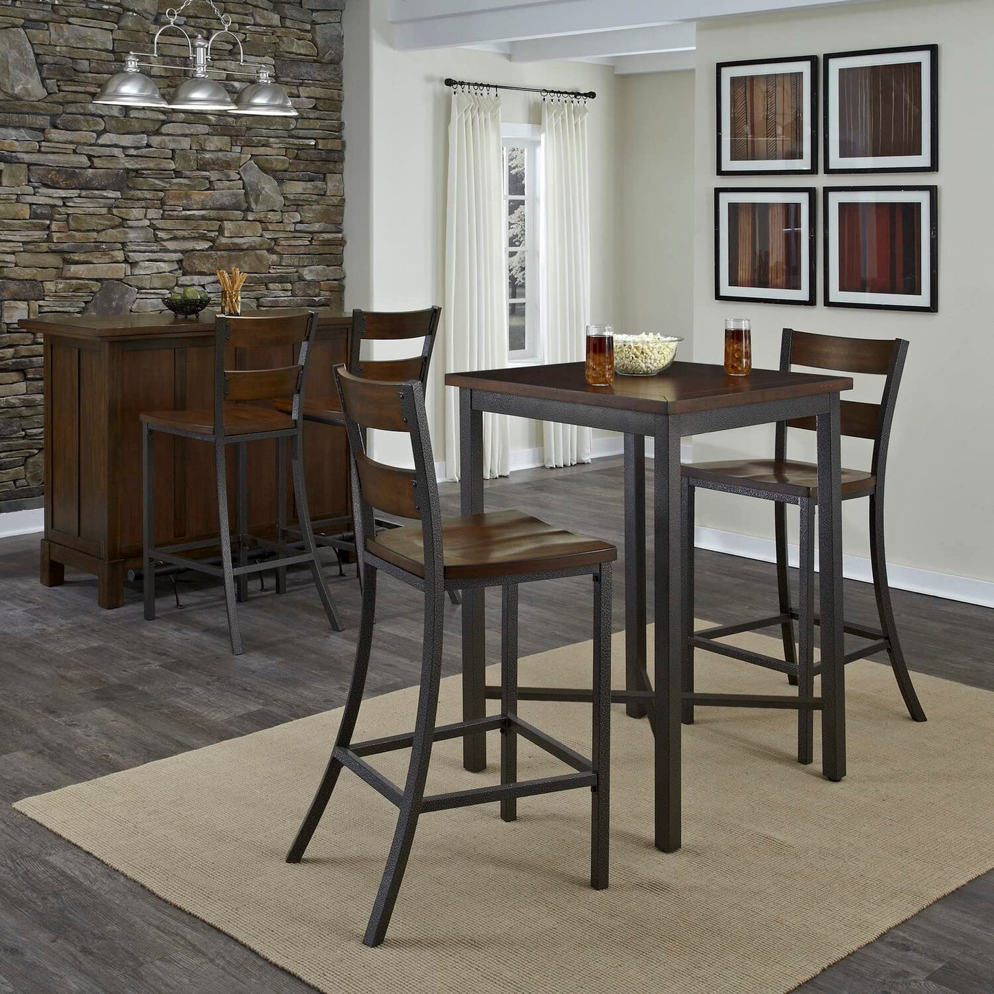 Home Styles Cabin Creek Bistro Table, Constructed from Hardwood Solids with a Chestnut Distressed Finish - WoodArtSupply