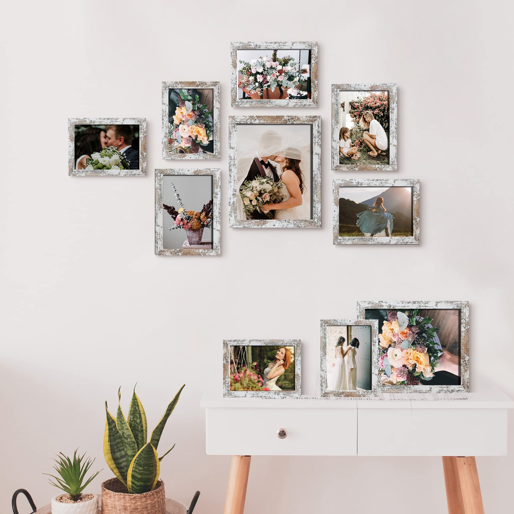 LUCKYLIFE Picture Frame Set 10-Pack, Gallery Wall Frame Collage with 8x10 5x7 4x6 Frames in Distressed White Finishes - WoodArtSupply