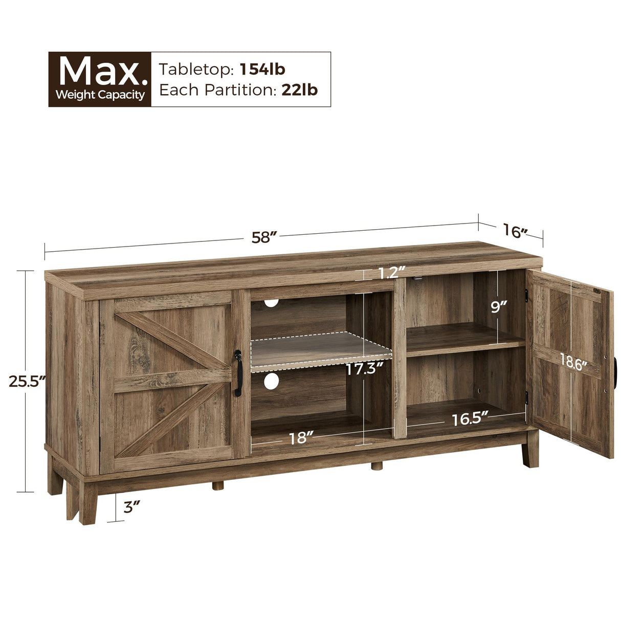 Yaheetech Entertainment Center with Storage, Farmhouse TV Stand for 65 Inch TVs, Wooden TV Console Cabinet with Barn Doors for Living Room, Rustic Oak Yaheetech